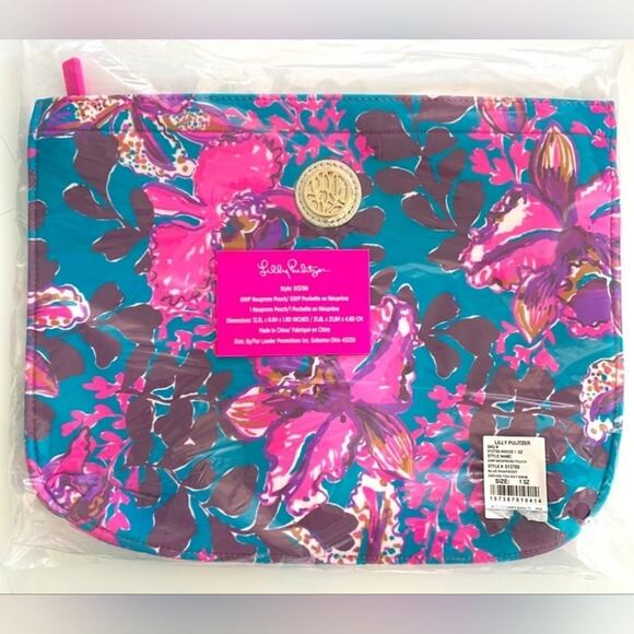 Lilly Pulitzer Neoprene Pouch – Blue Rhapsody Orchid You Not Swim GWP NIP - Picture 2 of 5